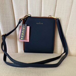 NEW Kedzie Best Little Bag crosssbody purse NAVY brown saffiano vegan leather